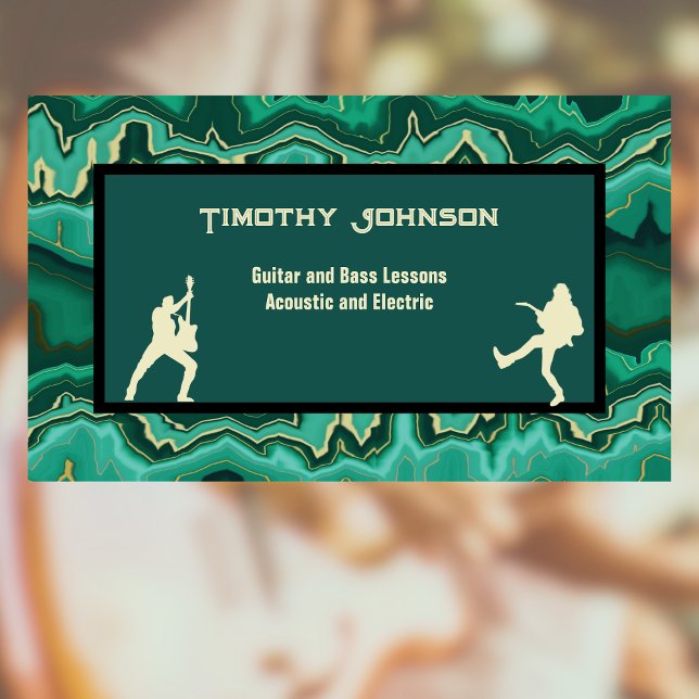 Green Groovy Swirl Guitar Musician and Lessons Business Card (Creator Uploaded)