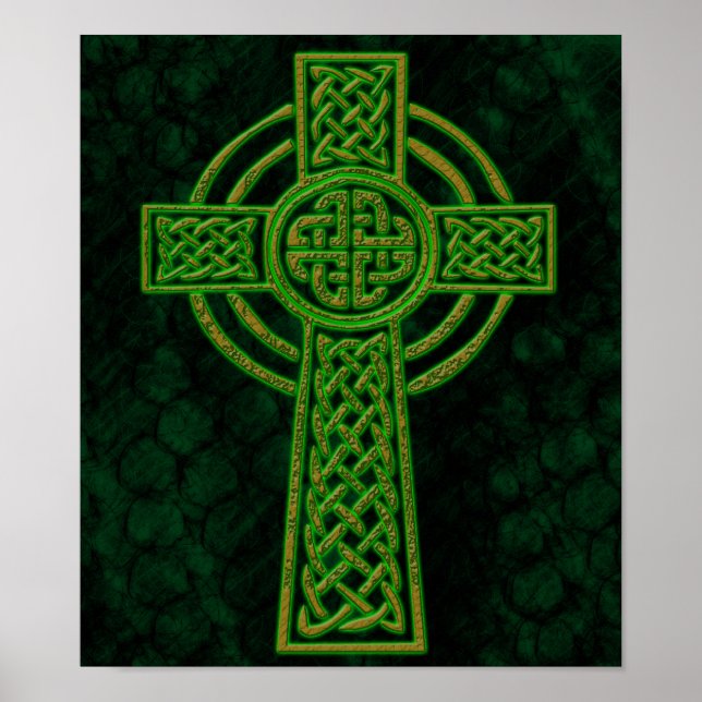 Green Grunge Celtic Cross Poster (Front)