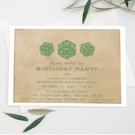 Green Grunge D20 Dice Gamer Birthday Party Invite