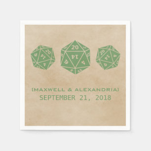 Green Grunge D20 Dice Gamer Paper Napkins