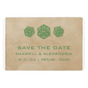 Green Grunge D20 Dice Gamer Save the Date Magnet