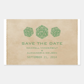Green Grunge D20 Dice Gamer Save the Date Stickers