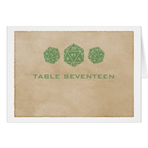 Green Grunge D20 Dice Gamer Table Number Card