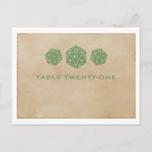 Green Grunge D20 Dice Gamer Table Number Postcard (Front)