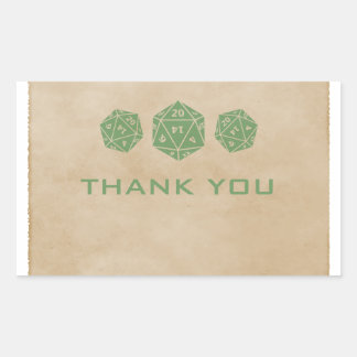 Green Grunge D20 Dice Gamer Thank You Stickers