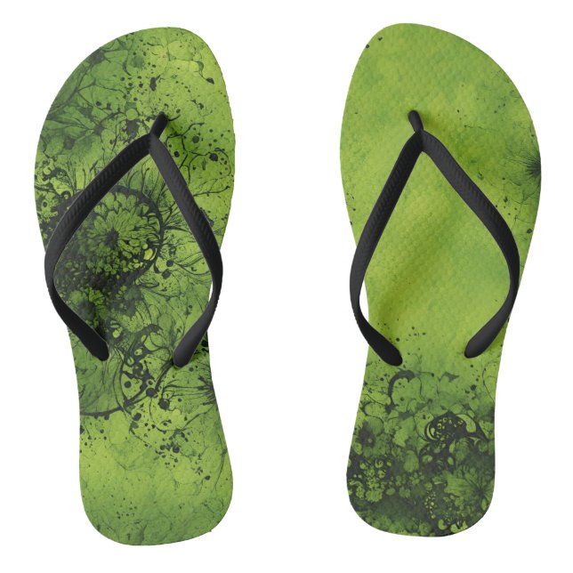Green Grunge Flip Flops (Footbed)