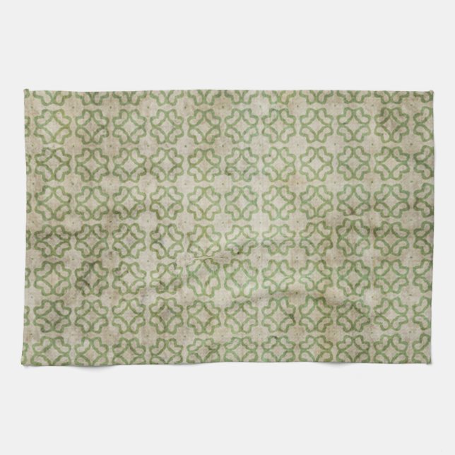 Green Grunge Flower Pattern Towel (Horizontal)