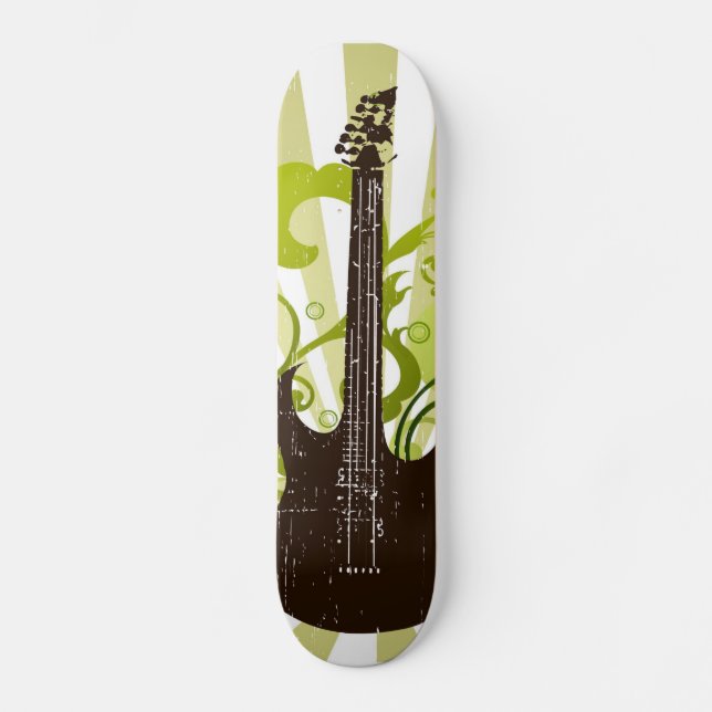 Green Grunge Guitar Skateboard Deck (Front)