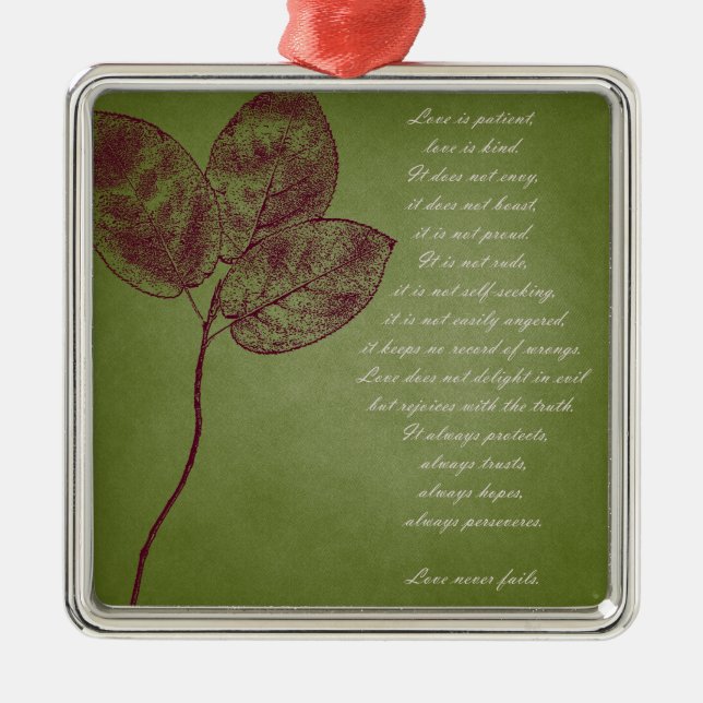 Green Grunge Leaves Metal Ornament (Front)