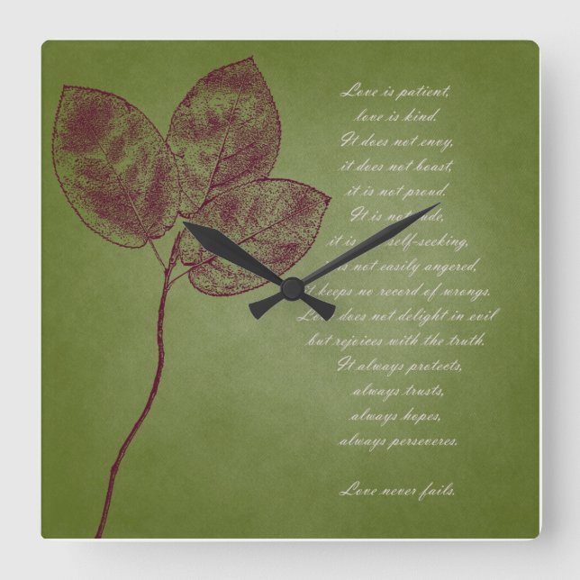Green Grunge Leaves Square Wall Clock (Front)
