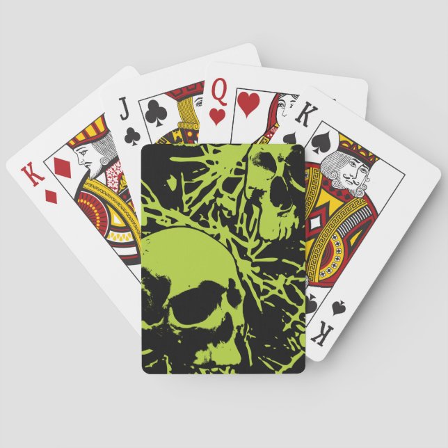 Green Grunge Skulls Poker Cards (Back)
