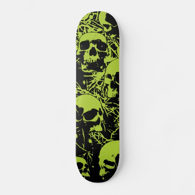 Green Grunge Skulls Skateboard Deck (Front)