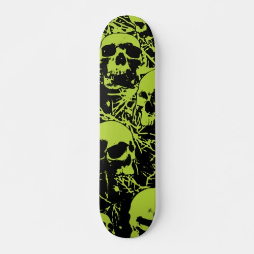 Green Grunge Skulls Skateboard Deck