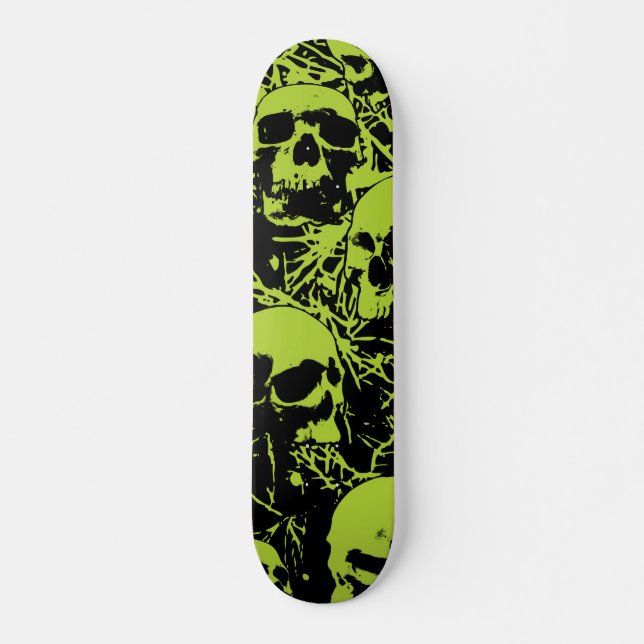 Green Grunge Skulls Skateboard Deck (Front)