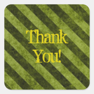 Green Grunge Stripes Thank You Square Sticker