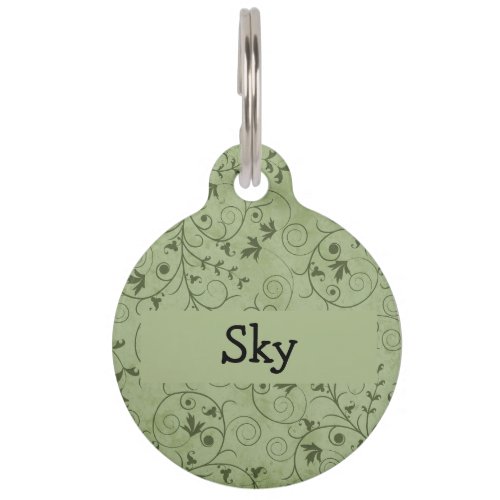 Green Grungy Floral Pet ID Tag