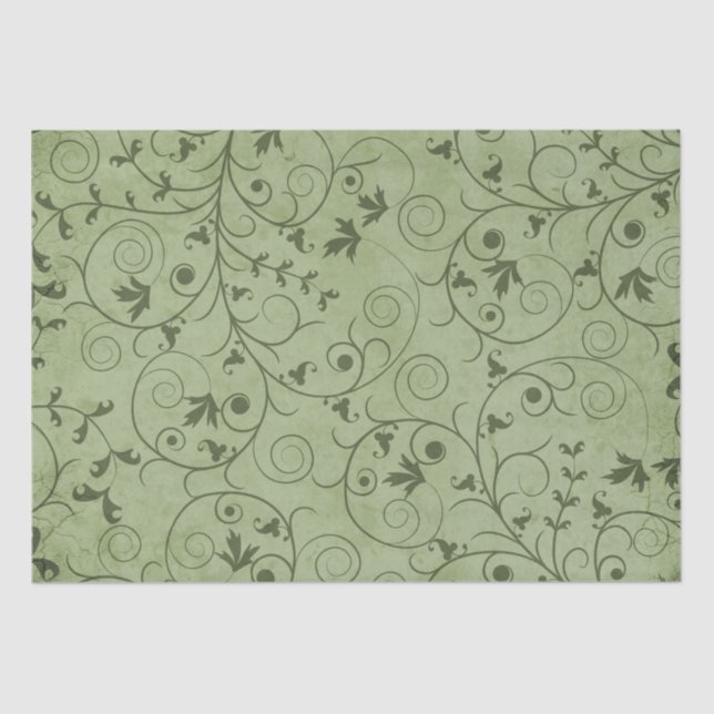 Green Grungy Floral Tissue Paper (Front)