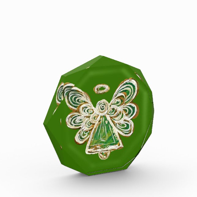 Green Guardian Angel Art Paperweight Acrylic Award (Left)