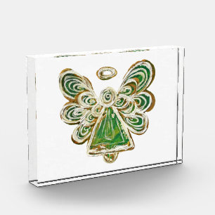 Green Guardian Angel Art Paperweight Acrylic Award