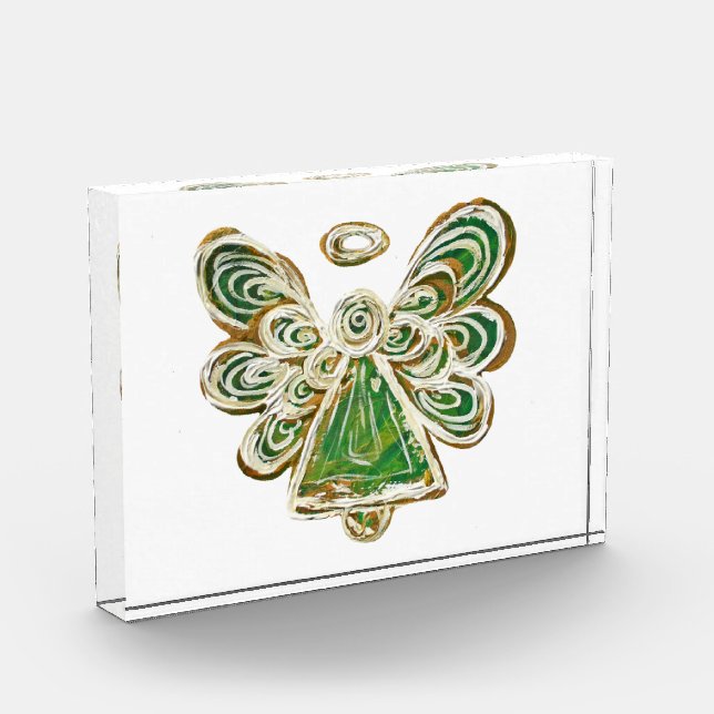 Green Guardian Angel Art Paperweight Acrylic Award (Left)