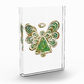 Green Guardian Angel Art Paperweight Acrylic Award