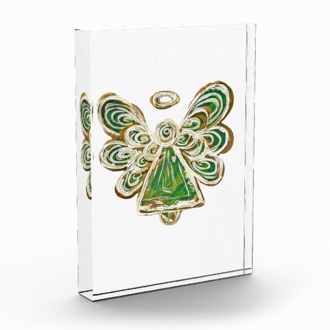 Green Guardian Angel Art Paperweight Acrylic Award (Left)