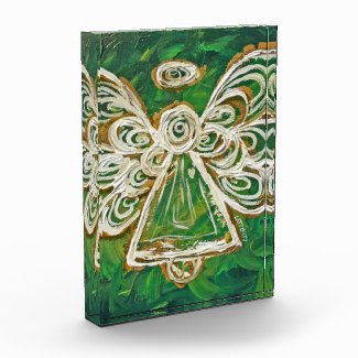 Green Guardian Angel Art Paperweight Acrylic Award