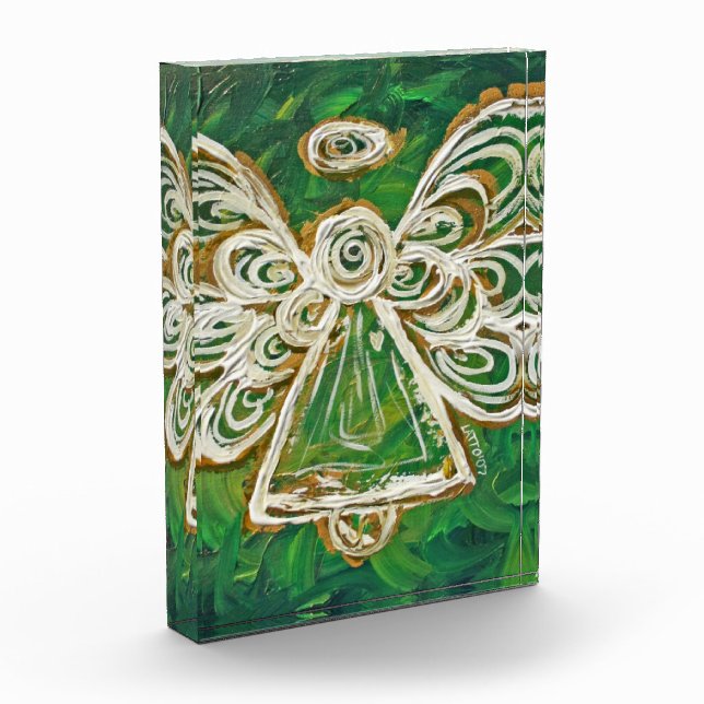 Green Guardian Angel Art Paperweight Acrylic Award (Left)