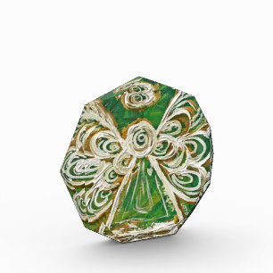 Green Guardian Angel Art Paperweight Acrylic Award