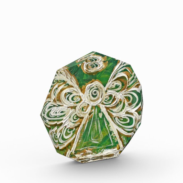 Green Guardian Angel Art Paperweight Acrylic Award (Left)