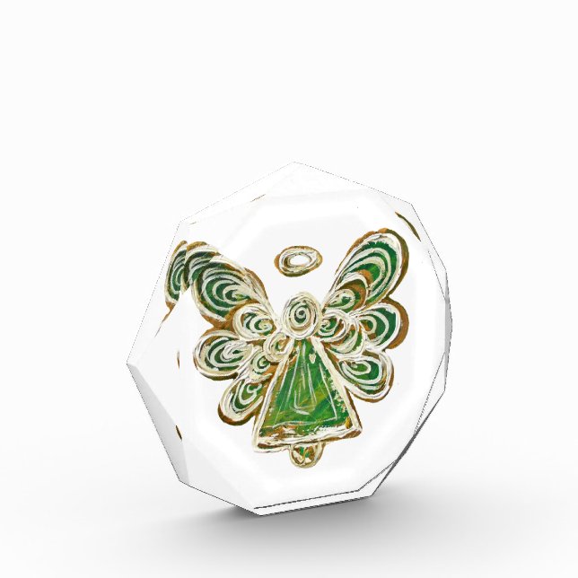 Green Guardian Angel Art Paperweight Acrylic Award (Left)