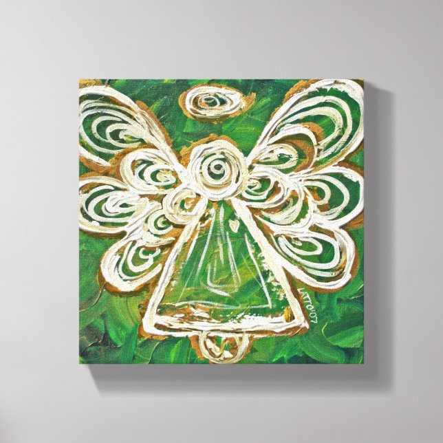 Green Guardian Angel Art Wrapped Canvas Painting Print (Front)