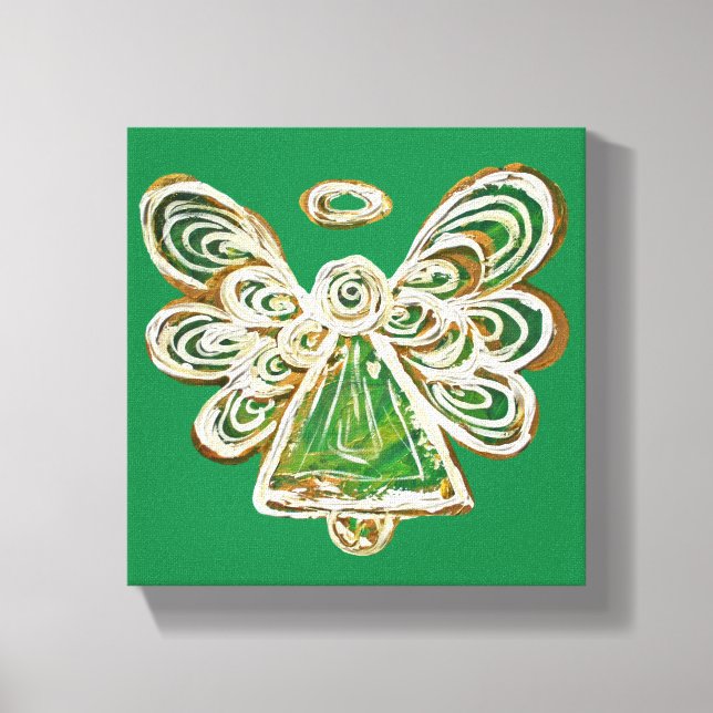 Green Guardian Angel Art Wrapped Canvas Painting Print (Front)
