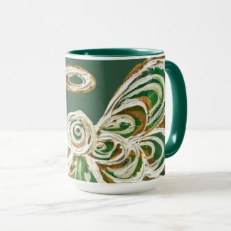 Green Guardian Angel Christmas Art Coffee Mug Cups