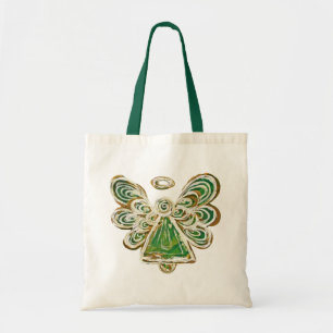 Green Guardian Angel Christmas Holiday Tote Bag