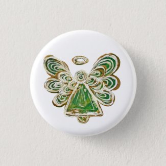 Green Guardian Angel Custom Holiday Button Pins