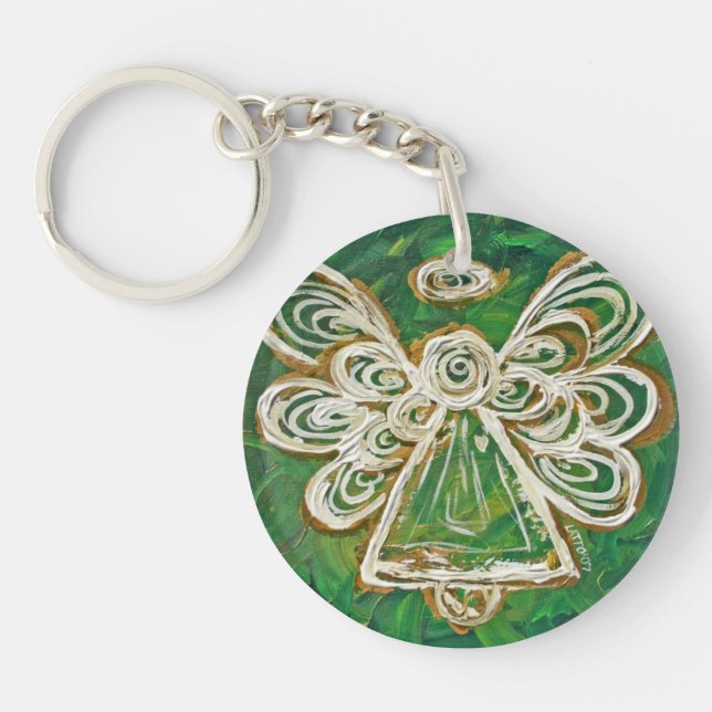 Green Guardian Angel Custom Keychain (Front)