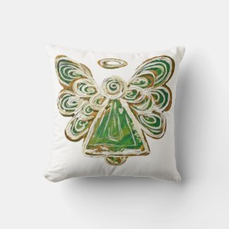 Green Guardian Angel Decorative Art Throw Pillow