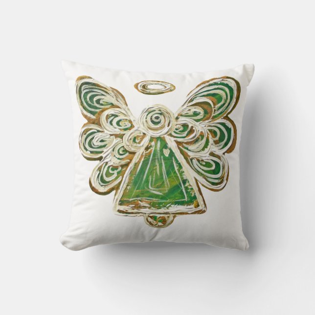 Green Guardian Angel Decorative Art Throw Pillow (Front)