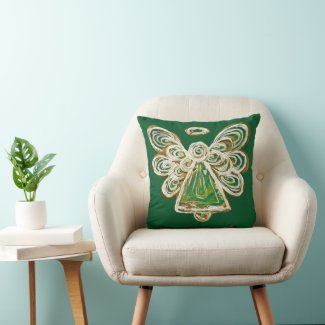 Green Guardian Angel Decorative Art Throw Pillow