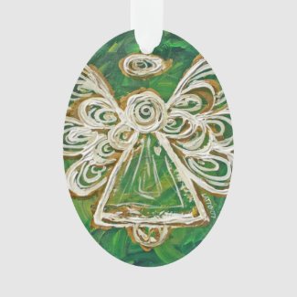 Green Guardian Angel Gift Holiday Ornament