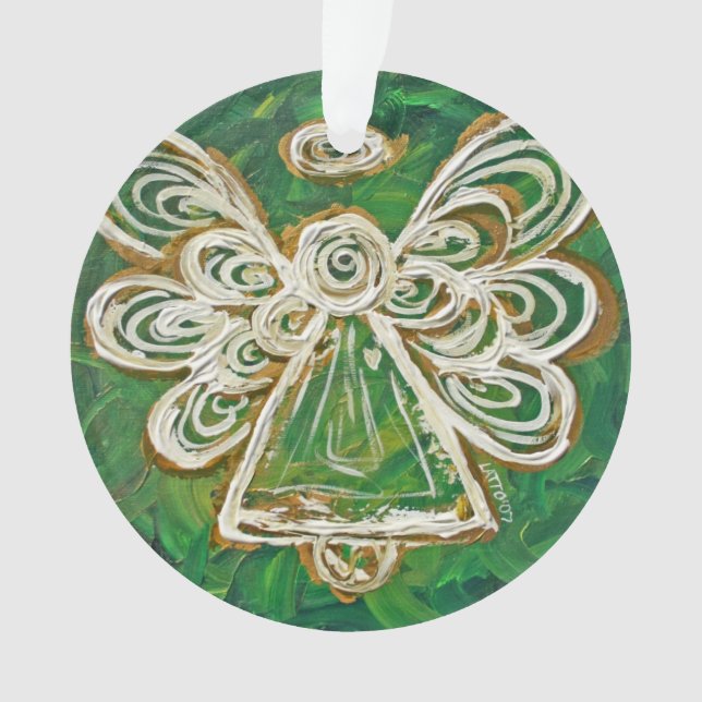 Green Guardian Angel Gift Holiday Ornament (Front)