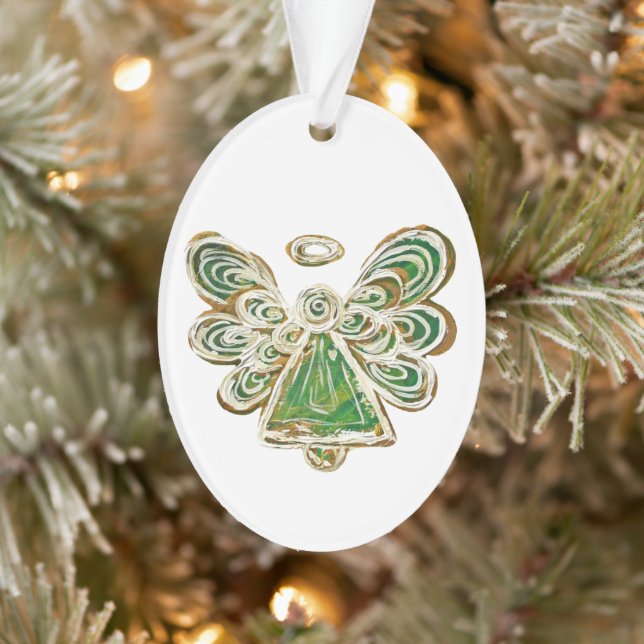 Green Guardian Angel Holiday Pendant Ornament (Tree)