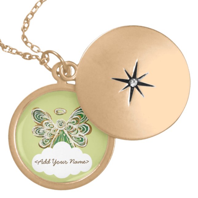 Green Guardian Angel Series Cloud Custom Locket (Front)