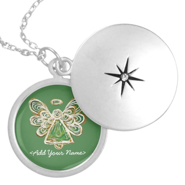 Green Guardian Angel Series Sterling Lockets (Front)