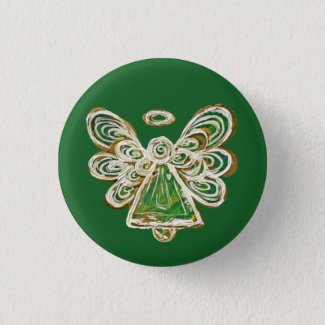 Green Guardian Holiday Angel Custom Button Pins
