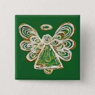 Green Guardian Holiday Angel Custom Pin Buttons