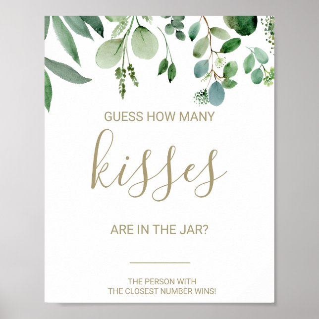 Green Guess How Many Kisses Bridal Shower Game  Poster (Front)
