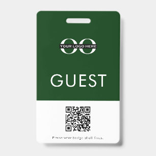 Green Guest Badge with Custom Logo and QR Code