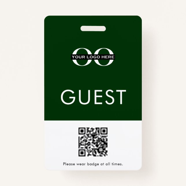 Green Guest Badge with Custom Logo and QR Code (Front)